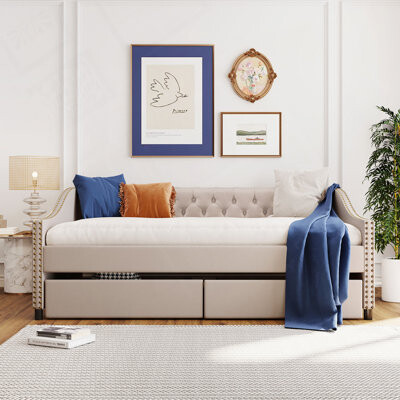Red Barrel Studio Tuft Linn Upholstered daybed with Two Drawers