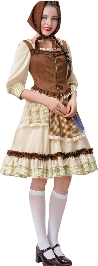 Dirndl Da Donna Per Oktoberfest: Abito Tradizionale Bavarese In 2 Pezzi Con Grembiule In Pizzo, Corto-midi