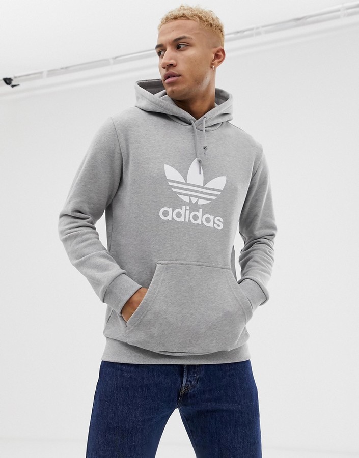 adidas Hoodie with Trefoil logo in gray - ShopStyle