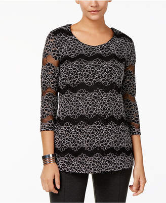 JM Collection Petite Striped Lace Top, Created for Macy's