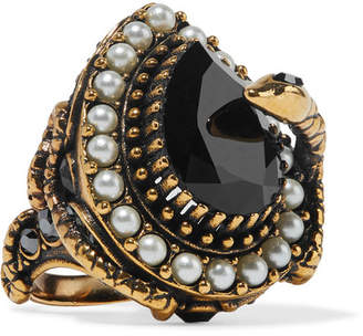 Alexander McQueen Gold-plated, Faux Pearl And Swarovski Crystal Ring