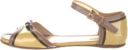 Prada Patent Leather Sandals Neutrals & Purple Buckle Closure at Ankles Includes Dust Bag Designer