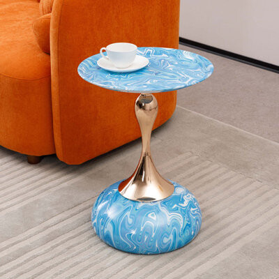 George Oliver Mermaid Tail End Coffee Table Round Side TableModern Metal Pedestal TableMinimalist Accent Table for Small SpacesDrink Martini Table Decoration for