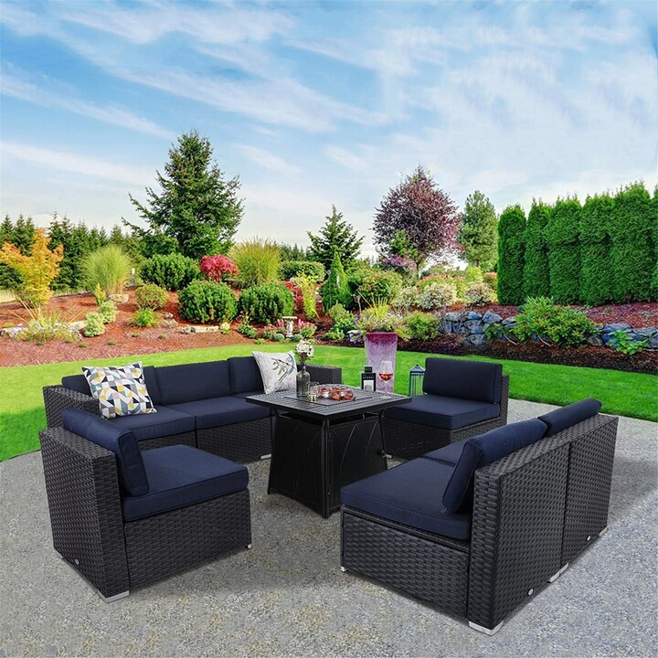 LA SIESTA Patio Furniture Sectional Sofa Set with Gas Fire Pit Table 9  Piece Wicker Rattan Outdoor Conversation Sets - ShopStyle