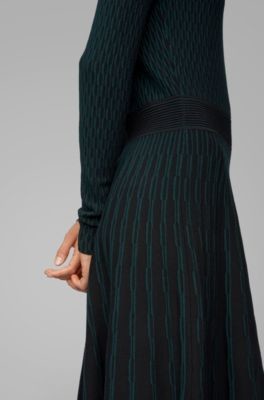 HUGO BOSS Long-sleeved dress in two-tone knitted jacquard