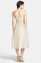 Thumbnail for your product : Aidan Mattox Ruched Metallic Tea Length Tulle Fit & Flare Dress
