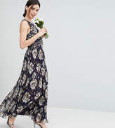 Thumbnail for your product : ASOS Petite Wedding Pleated Maxi Dress With Ruched Detail In Vintage Floral Print