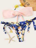 Thumbnail for your product : Shein Random Twist Bandeau Top With Tie Side Bikini Set