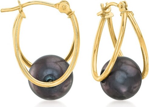Ross-Simons Ross-Simons8-9mmBlackCulturedPearlDouble-HoopEarringsin14ktGold