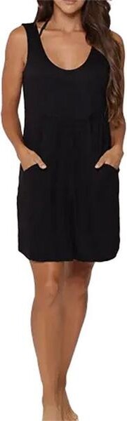 J Valdi Women's Deep Pocket Kira Slub Dress Swim Cover Up Small Black