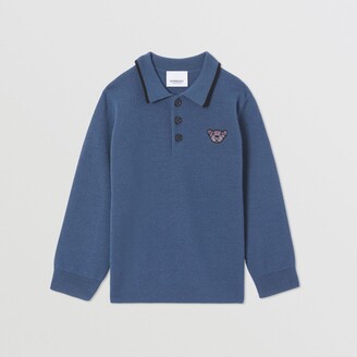 Burberry Childrens Long-sleeve Thomas Bear Motif Wool Blend Polo Shirt