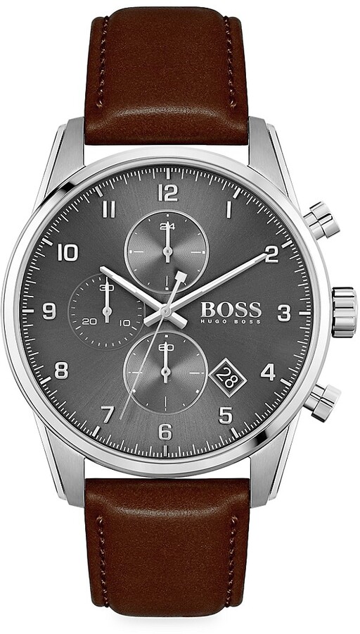 HUGO BOSS Skymaster Stainless Steel & Leather-Strap Chronograph Watch ...