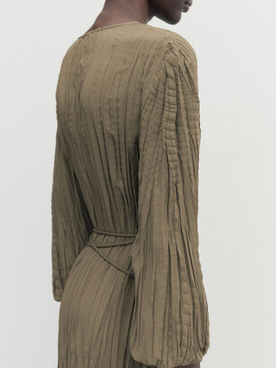 Massimo Dutti【NEW】Pleated midi dress Flowing pleated midi dress · Chocolate · Caps And Hats
