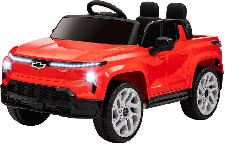 BreeBe Qaba 12V Kids Electric Car, Chevrolet Silverado EV RST Licensed Ride on Car with Parent Remote Control, Spring Suspension, Soft Start, Training Wheels, LED Lights, Music, MP3, 3 Speed, Red