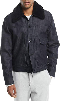 Rag & Bone Men's Bartack Denim Jacket with Shearling Collar