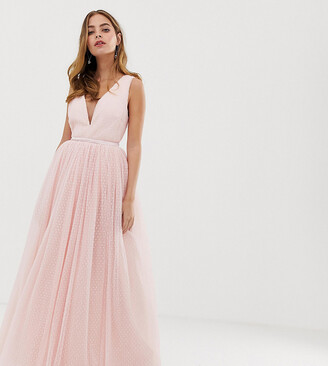 Dolly & Delicious Petite plunge front prom maxi dress in blush