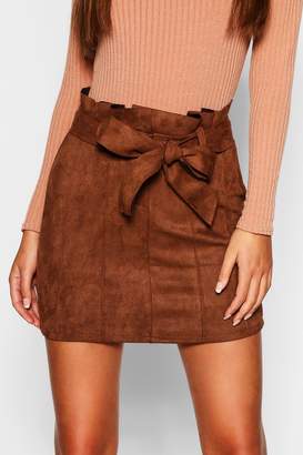 boohoo Paperbag Belted Suedette Micro Mini Skirt