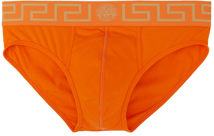 Versace Underwear Orange Greca Border Briefs - ShopStyle