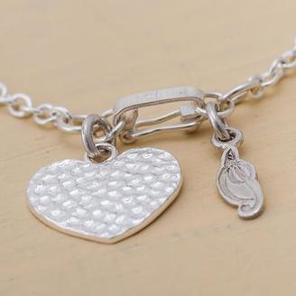 Handmade Heart Shaped Fine Silver Chain Anklet, 'Charmed Heart'