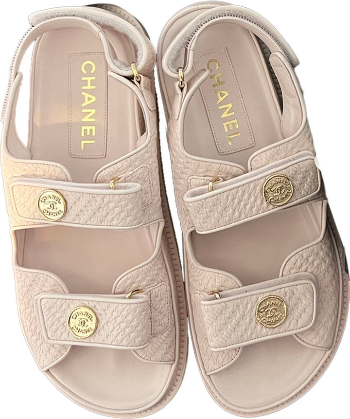 Chanel Women's Velcro Dad Sandals Quilted Velvet Pink 1848441