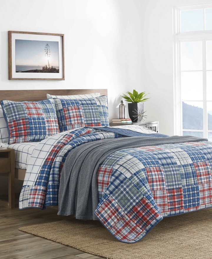 Nautica Raeford Blue Cotton Reversible 3 Piece Quilt Set, King