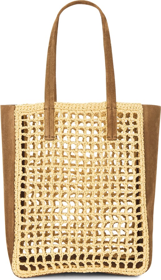 KHAITE Zoe Small Raffia Tote Bag in Tan