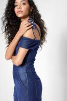 Thumbnail for your product : 7 For All Mankind Off The Shoulder Tie Playsuit In Deep Blue