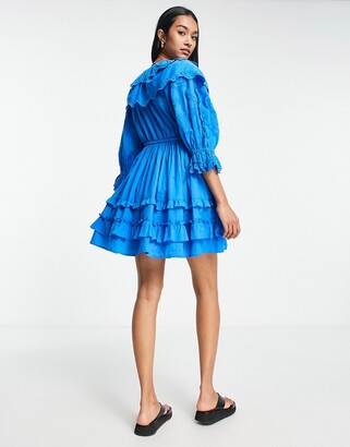 Topshop ruffle broderie mini dress in cobalt blue