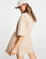 Thumbnail for your product : ASOS DESIGN oversized mini smock dress with dropped waist in camel