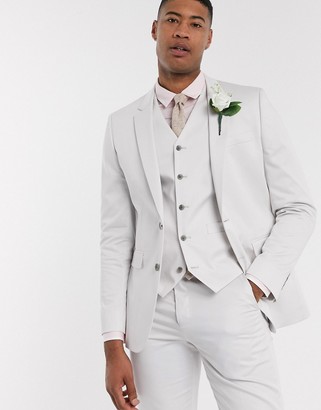 ASOS DESIGN Tall wedding slim suit jacket in light grey stretch cotton