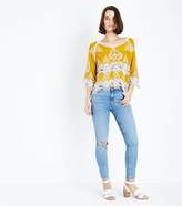Thumbnail for your product : New Look Yellow Crochet 3/4 Sleeve Top
