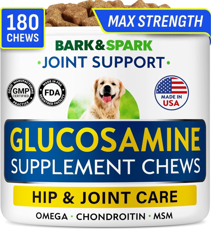 Bark&Spark Glucosamine Chondroitin Hip & Joint with Omega 3 & Fish Oil Supplement for Dogs, 180 count