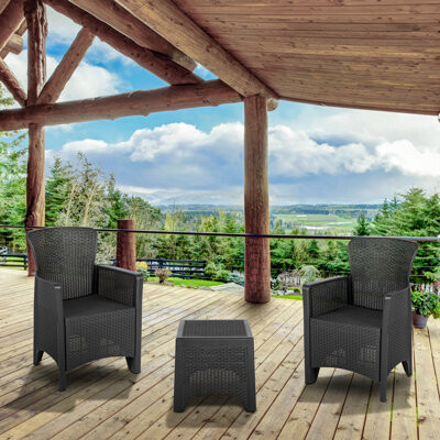 Beachcrest Home Alderman Faux Rattan Plastic Chair Set with Matching Side Table