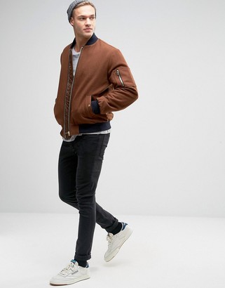 ASOS Wool Mix Bomber Jacket With Ma1 Pocket In Dark Rust