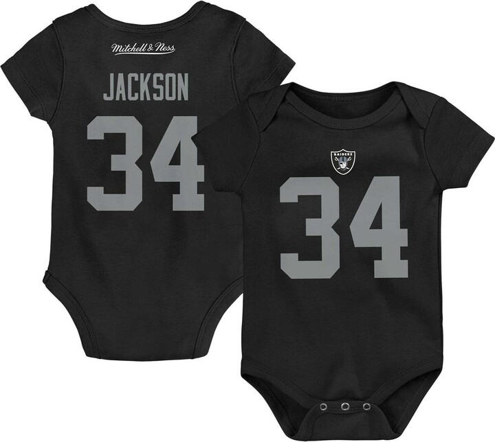 Newborn and Infant Boys and Girls Mitchell & Ness Bo Jackson Black Las Vegas Raiders Retro Name and Number Bodysuit