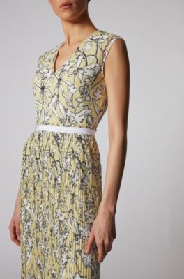 HUGO BOSS Embroidered lace dress with plisse skirt part