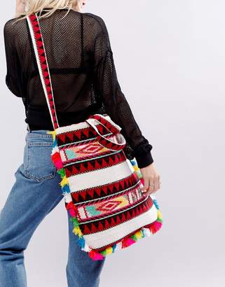 Reclaimed Vintage Inspired Patterned Tassel Shopper Bag
