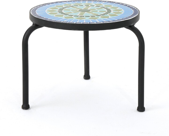 Global Pronex Martina Outdoor Ceramic Tile Side Table with Iron Frame