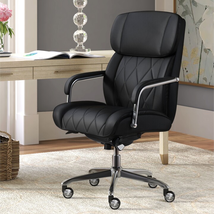 LaZBoy Sutherland Quilted Leather Executive Office Chair with Padded Arms, High Back Ergonomic