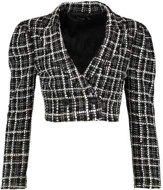 boohoo Boucle Double Breasted Cropped Blazer