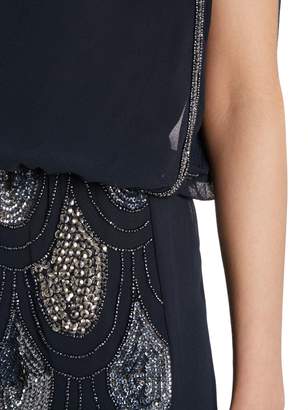 House of Fraser Lace and Beads Sleeveless Blouson Top Sequin Detail Dress