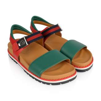 Gucci GUCCILeather Green & Red Lug Sole Sandals
