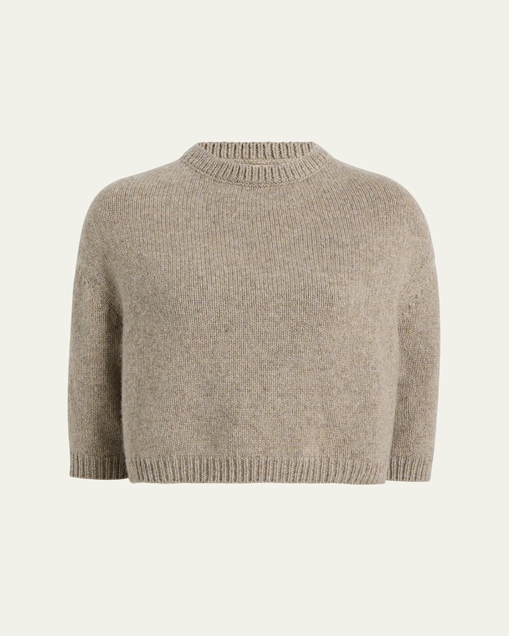 KHAITE Sabina Cashmere Elbow-Sleeve Boxy Sweater