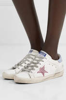 Thumbnail for your product : Golden Goose Superstar Glittered Distressed Leather Sneakers - White