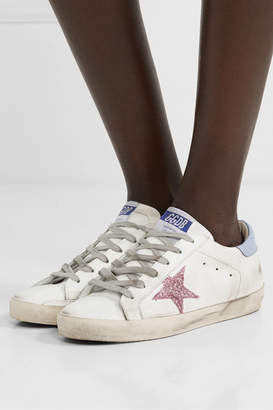 Golden Goose Superstar Glittered Distressed Leather Sneakers - White