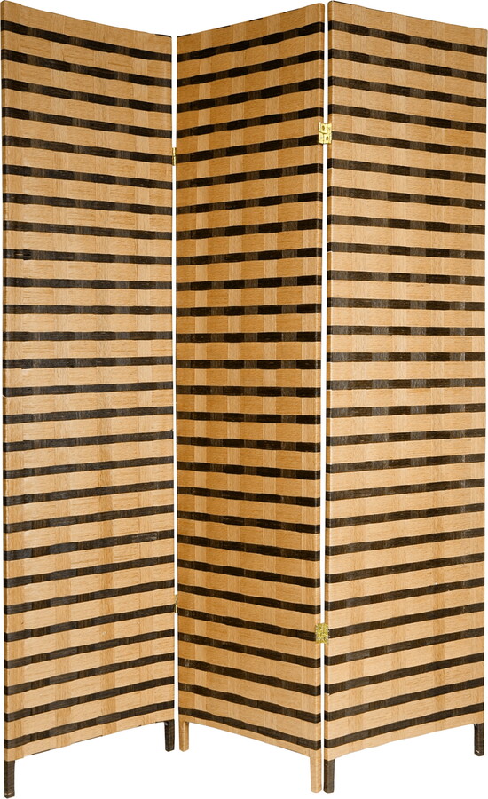 Oriental Furniture 6 ft. Tall Two Tone Natural Fiber Room Divider - 3 Panel