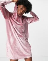 Thumbnail for your product : JDY velvet hoodie dress in rose pink