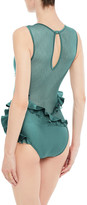 Thumbnail for your product : Zimmermann Allia Circular Frill Point D'esprit-paneled Metallic Swimsuit