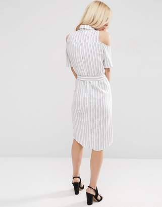 ASOS Cold Shoulder Shirt Dress With Tie in Stripe