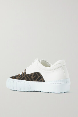 Fendi Mesh-trimmed Logo-jacquard Canvas And Leather Sneakers - Dark brown